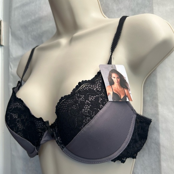 Natural Demi Black & Gray Lace Bra under wire & lightly padded NWT Sz-36B. AA7 - Picture 2 of 8